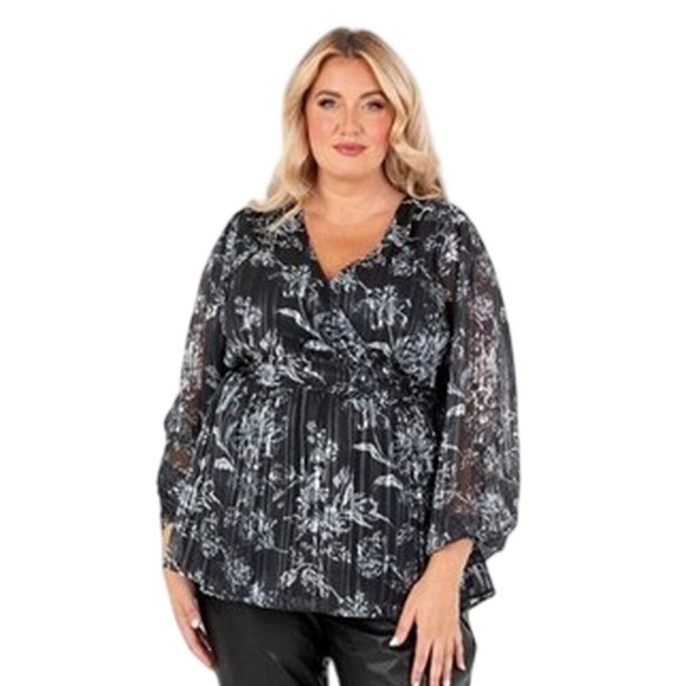 Lovedrobe Womens/Ladies Floral Pattern Balloon Sleeve Wrap Top / Black